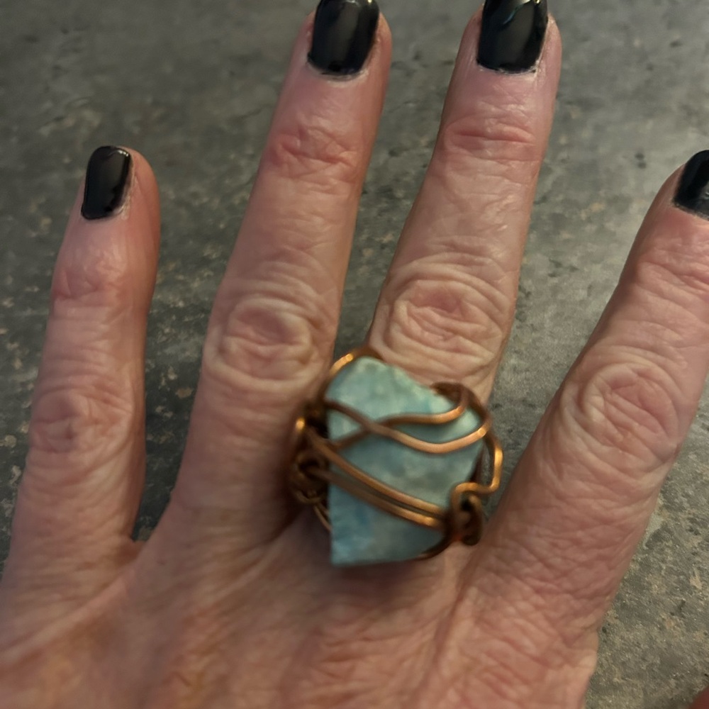 Custom Natural Blue Amazonite Brass Copper Ring